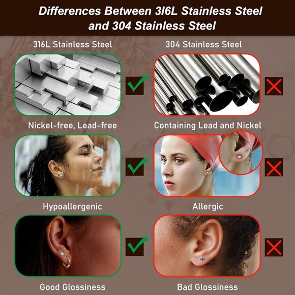 8 Pairs Stainless Steel CZ Opal Flat Back Hoop and Stud Earrings Set for Sensiti - Picture 4 of 6